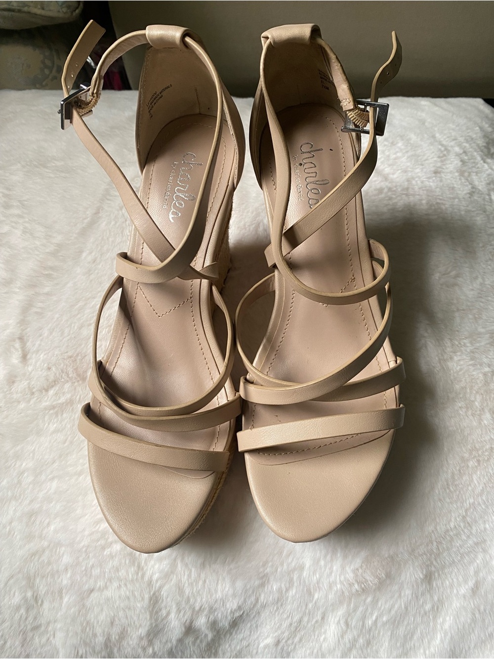 Charles David Nude Beige Strappy Ankle-Wrap Sandals Size 7.5